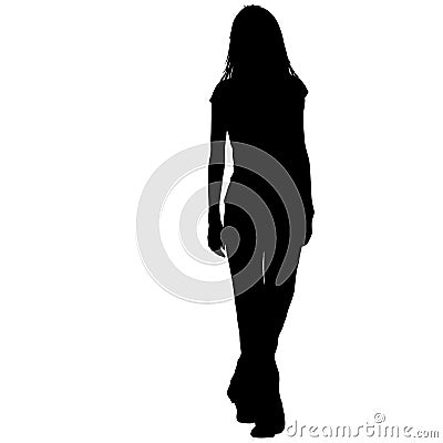 Black silhouette woman standing, people on white background Vector Illustration