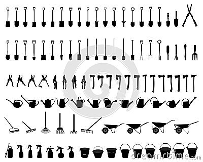 Silhouettes of garden tools Stock Photo