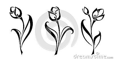 Black silhouettes of tulip flowers. Vector illustration. Vector Illustration