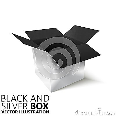 Black and silver open box 3D/ illustration Cartoon Illustration