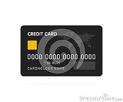 Black simple credit card template on white background. Vector Vector Illustration