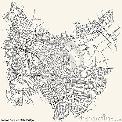 Street roads map of the London Borough of Redbridge Vector Illustration