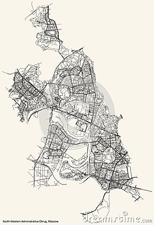 Street roads map of the North-Western Administrative Okrug of Moscow, Russia Vector Illustration