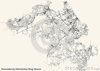 Street roads map of the Novomoskovsky Administrative Okrug of Moscow, Russia Vector Illustration