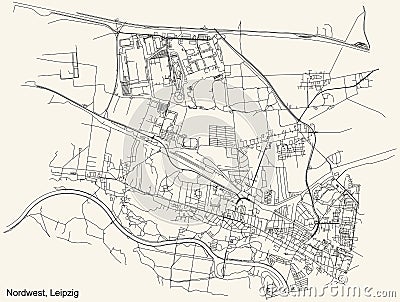 Street roads map of the Northwest Nordwest district of Leipzig, Germany Vector Illustration