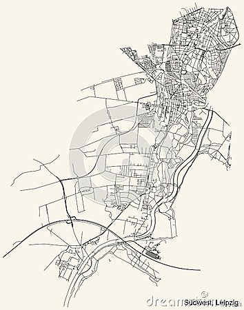 Street roads map of the Southwest SÃ¼dwest district of Leipzig, Germany Vector Illustration