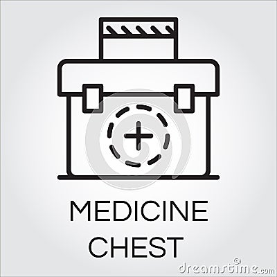 Black simple icon of medicine chest. First aid kit image Vector Illustration