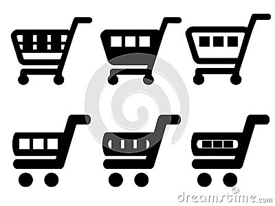 Black simple shopping cart, trolley, add to cart item, buy button Vector Illustration