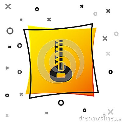 Black Sitar classical music instrument icon isolated on white background. Yellow square button. Vector Vector Illustration