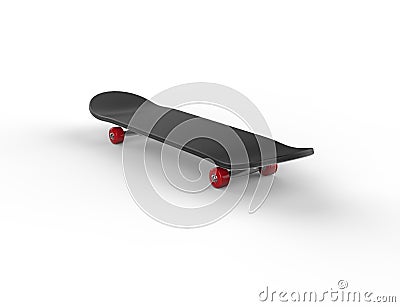Black skateboard with red wheels Stock Photo