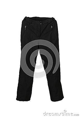 Black ski waterproof and windproof pants isolated on white background Stock Photo