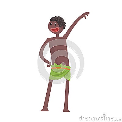 Black skinned man aborigine posing with hand up Vector Illustration