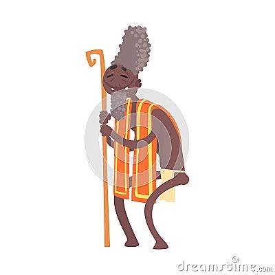 Black skinned toothless elder man aborigine Vector Illustration