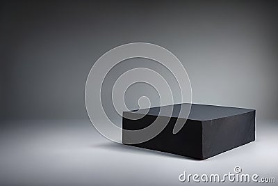 Black slate plinth against a grey background in a studio setting with soft light. Generative AI Stock Photo
