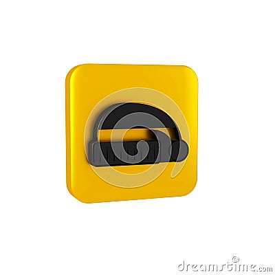 Black Sleeping hat icon isolated on transparent background. Cap for sleep. Yellow square button. Stock Photo