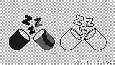 Black Sleeping pill icon isolated on transparent background. Vector Stock Photo