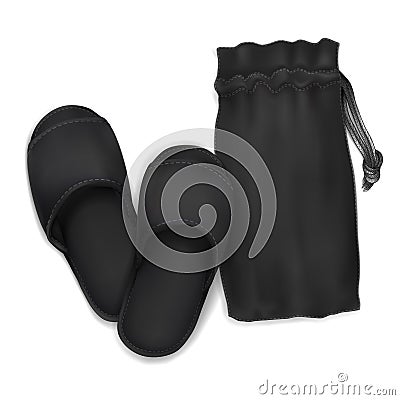 Black Slippers vs Pouch Stock Photo