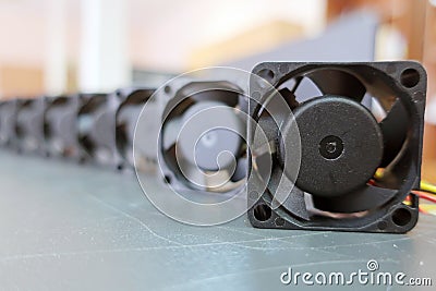 Small cooling fans on the table Stock Photo