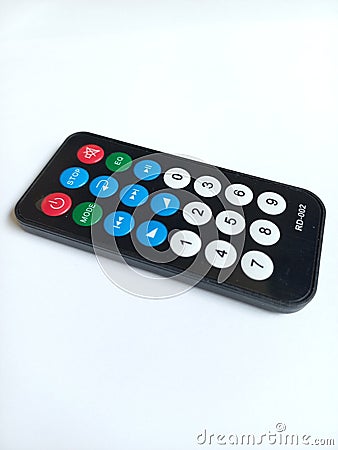 Black small remote control have various button on it Stock Photo