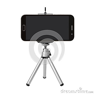 black smart phone with tripod isolated on white Stock Photo