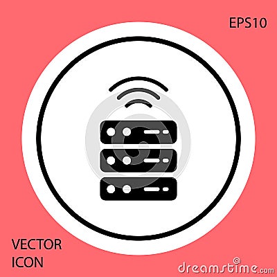 Black Smart Server, Data, Web Hosting icon isolated on red background. Internet of things concept with wireless Vector Illustration