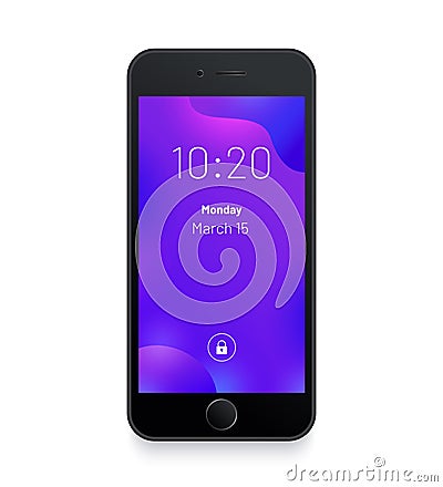 Black smartphone. Abstract purple background. Vector Illustration