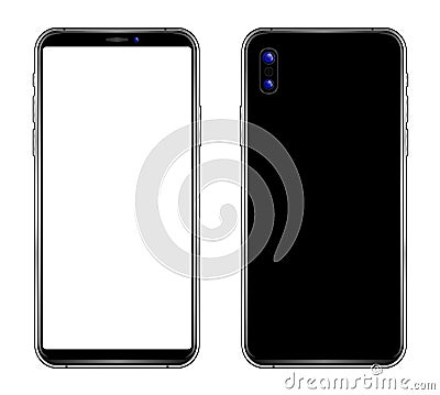 Black smartphone with blank touch screen isolated on white background. Vector EPS 10 lustrasion Vector Illustration