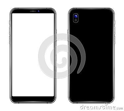 Black smartphone with blank touch screen isolated on white background. Vector EPS 10 lustrasion Vector Illustration