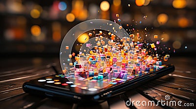 Black Smartphone Displaying Array of Downloaded Applications Next-Gen Device Stock Photo