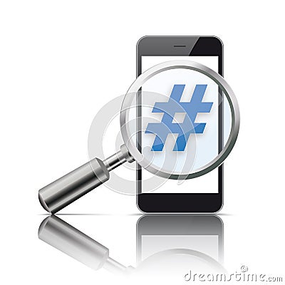 Black Smartphone Loupe Mirror Mockup Hashtag Vector Illustration