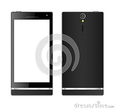 Black smartphone mockup front and back. Vector Illustration