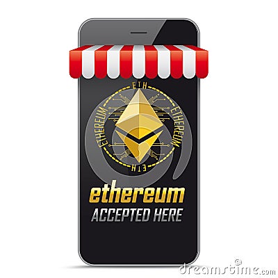 Smartphone Shop Marquee Ethereum Accepted Here Vector Illustration
