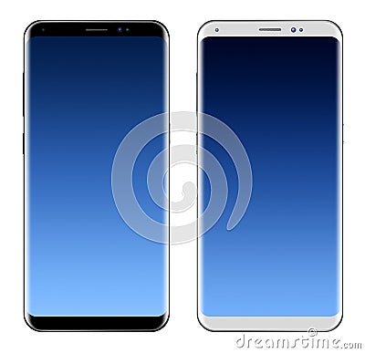 Black Smartphone & White Smartphone with big screen Stock Photo