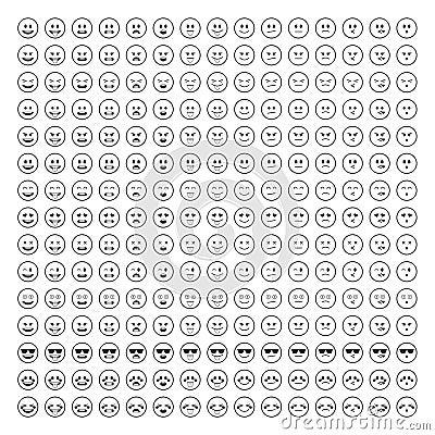 Black smilies big set. Vector Illustration