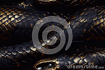 Black snakes.Seamless magical fantasy pattern with snakes and dragons.Scales Stock Photo