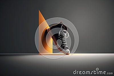 Black sneakers display conceptual banner 3D illustration with copy space. Cartoon Illustration