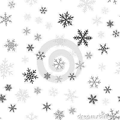 Black snowflakes pattern on white Christmas. Vector Illustration