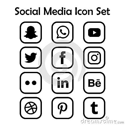 Black social media icon set Vector Illustration
