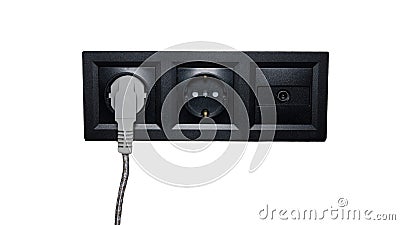 Black socket, antenna socket, antenna adapter, triple grounded socket. Electric plug Stock Photo