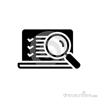 Black solid icon for Assess, magnify and glass Vector Illustration