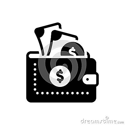 Black solid icon for Wallet, currency and saving Vector Illustration