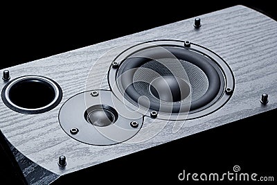 Black speaker with bass and treble speakers Stock Photo