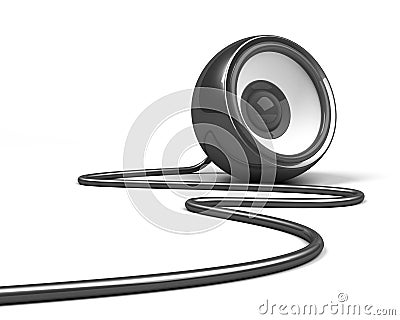 Black speaker with cable over white background Stock Photo