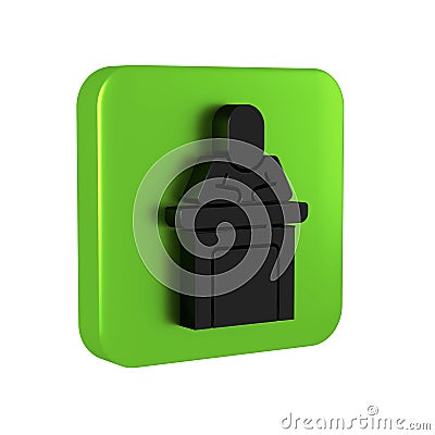 Black Speaker icon isolated on transparent background. Orator speaking from tribune. Public speech. Person on podium Stock Photo