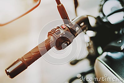 Black Speed Motorcycle Steering Wheel. Front View. Stock Photo