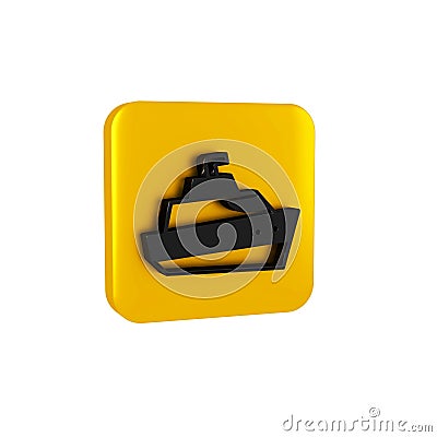 Black Speedboat icon isolated on transparent background. Yellow square button. Stock Photo