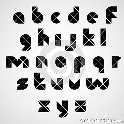Black spherical sectored font with diagonal parts. Vector Illustration