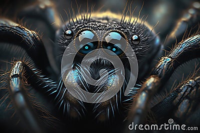 Black spider, close-up. Terrible dangerous obligate predator. Illustration created by generative ai Stock Photo