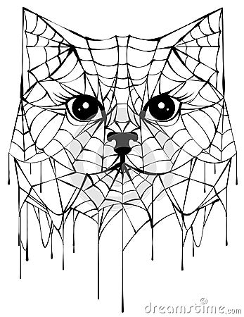 Black spiderweb silhouette head cat. Halloween accessory Vector Illustration