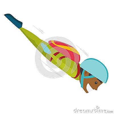 Black sportsman performing skydive. Vector Illustration